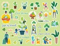 Set of eco save environment stickers pictures. People taking care of planet collage Royalty Free Stock Photo