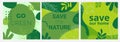 Set of Ecological banners with green backgrounds, liquid shapes, leaves and elements. Layouts for prints, flyers, covers