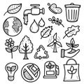 Set of ecology doodle illustrations with cute design