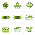 Set of ecology icons with green leaves in vector Royalty Free Stock Photo