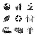 Set of ECOLOGY icons with - recycle sign, green Royalty Free Stock Photo