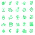 Set of ecology related icons in green line design