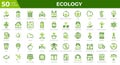 Set of 50 Ecology web icons in colored line style. Recycling, biology, renewable energy. Colored outline icons collection. Vector Royalty Free Stock Photo