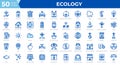 Set of 50 Ecology web icons in line blue style. Recycling, biology, renewable energy. Outline icons collection. Vector Royalty Free Stock Photo