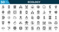 Set of 50 Ecology web icons in line style. Recycling, biology, renewable energy. Outline icons collection. Vector illustration Royalty Free Stock Photo