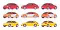 Set of economy car in red, yellow, orange colors Royalty Free Stock Photo