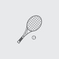 Black flat line tennis rocket icon with ball. Royalty Free Stock Photo