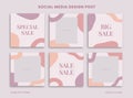 Editable Cute Social Media Instagram Design Post Template Decorated with Blob Memphis Purple Pastel Frame Background