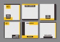 6 Set of editable minimal square banner template with black and yellow background color. Social media post template, promo, Royalty Free Stock Photo