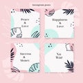 set of editable minimal square banner template for a post. pink turquoise background color with abstract elements Royalty Free Stock Photo