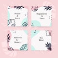 set of editable minimal square banner template for a post. pink turquoise background color with abstract elements Royalty Free Stock Photo