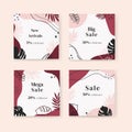 set of editable minimal square banner template for a post. pink turquoise background color with abstract elements Royalty Free Stock Photo