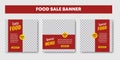 Set of Editable square banner template design for food post on digital marketing. Layout design for food sale promotion with red