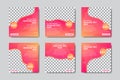 Set of Editable square social media post banner template. Pink and yellow gradient background color with stripe line shape.