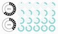 Set of editable trendy line style round infographic pie chart design elements with percentages.