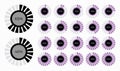 Set of editable trendy line style round infographic pie chart design elements with percentages.