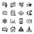Set of Education icons, such as Architectural plan, Business podium, Chemistry atom symbols. Vector