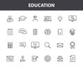 Set of 24 Education and Learning web icons in line style. School, university, textbook, learning. Vector illustration Royalty Free Stock Photo