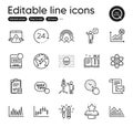 Set of Education outline icons. Contains icons as Line graph, Recipe book and Cyber attack elements. For website Vector