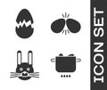 Set Egg in hot pot, Broken egg, Easter rabbit and Easter eggs icon Royalty Free Stock Photo