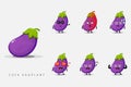 Set of eggplant cute characters