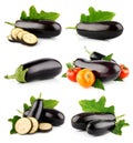 Set eggplant vegetable fruits isolated on white Royalty Free Stock Photo