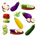 Set of eggplant and zucchini, vegetable products