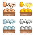 Set of eggs, isolated on white background. Vector cartoon 3d flat design illustration collection template. Fresh, duck, chicken, Royalty Free Stock Photo