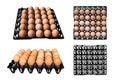 Set of eggs in package black plastic, Isolated on white background.