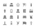 Set of Egyptian Culture Grey Icons. Caravan, Hookah, Mummy, Scorpion and more.