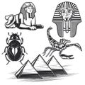 Set of egyptian elements scorpion, Pharaoh, pyramids etc. for creating your own badges, logos, labels, posters etc. Isolated on Royalty Free Stock Photo