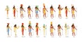 Set of Egyptian gods and goddesses. Deities of Ancient Egypt. Myth Cairo figures and statues. Colored flat vector Royalty Free Stock Photo