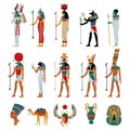 Set of Egyptian gods and goddesses. Osiris, Horus, Ra, Hathor, Ptah, Sekhmet, Maat ancient Egyptian deities vector Royalty Free Stock Photo