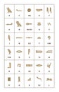 Set of egyptian hieroglyphics alphabet with latin letters on white Royalty Free Stock Photo