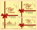 Set of Eid Mubarak gift coupon or gift voucher design. Design usable for gift coupon, voucher, invitation, certificate, diploma,