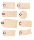 Set of Eight Aged, Yellowing Paper Tags Royalty Free Stock Photo