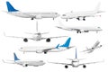 Set of eight aircraft isolated from the white background