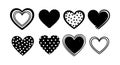 Set of eight black and white heart shapes with polka dot pattern vector illustration Royalty Free Stock Photo