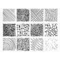 Set of eight black and white wave patterns seamlessly tiling.