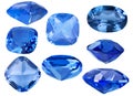 Set of eight blue sapphires on white