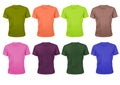 Set of eight color cotton sports t-shirts isolated on white