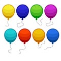 Set of eight colorful balloons with a string isolated