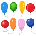 Set of eight colorful balloons with a string