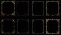 Set of Eight Gold Ornate Frames on Black Background Royalty Free Stock Photo