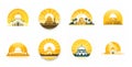 Set of eight icons of mosques
