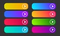 Set of eight modern gradient buttons with arrows