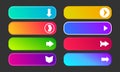 Set of eight modern gradient buttons with arrows