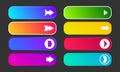 Set of eight modern gradient buttons with arrows