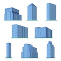 Set of eight modern high-rise building on a white background