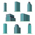 Set of eight modern high-rise building on a white background